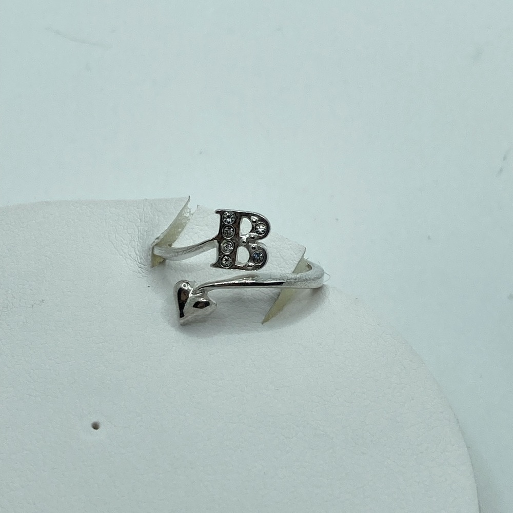 Vtg Sterling CZ Letter B Heart Open Adjustable Bypass Ring Sz 7 / AVON - Picture 3 of 9